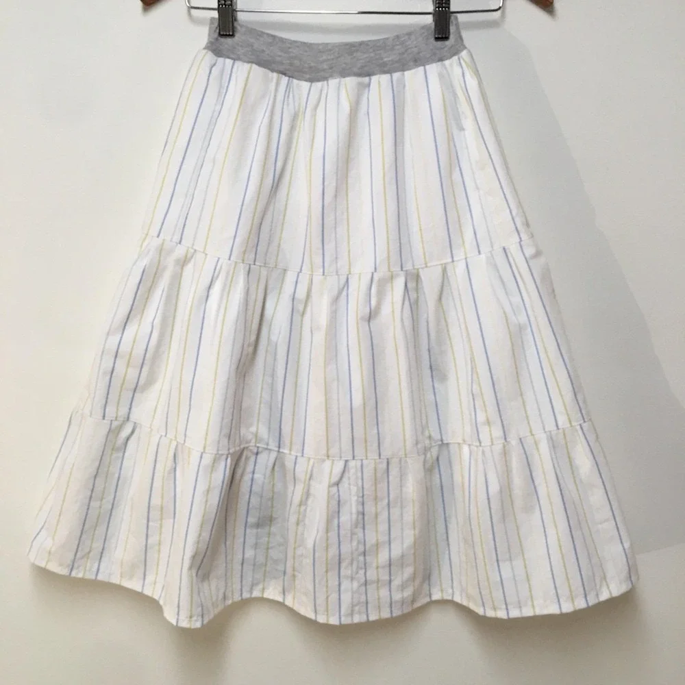 Skirt Girl 8 Maxi 100% Cotton White Stripe Lined Ruffle‎ Tier Mom and Pop's Kids